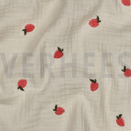 MUSSELIN NATURAL STICKEREI FRÜCHTE NATUR/PFIRSICH (hover)