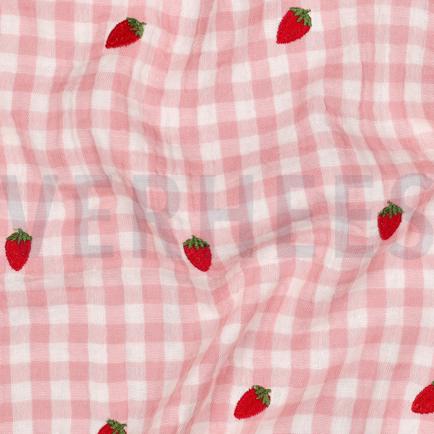 DOUBLE GAUZE EMBROIDERY AARDBEIEN ROZE (hover)