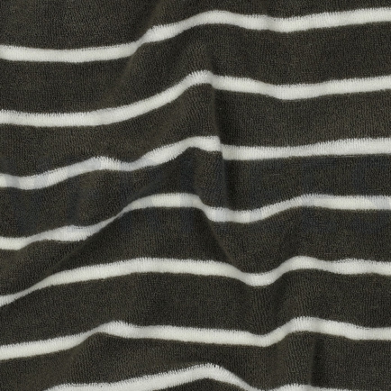 BAUMWOLLE FROTTEE GARNGEFÄRBT STREIFEN ARMEEGRÜN/ECRU (hover)