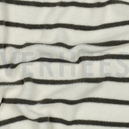 BAUMWOLLE FROTTEE GARNGEFÄRBT STREIFEN ECRU/ARMYGRÜN (hover)