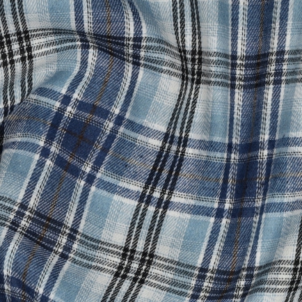 GEBÜRSTETER MANTELSTOFF GARNGEFÄRBT KAROS BLAU (hover)