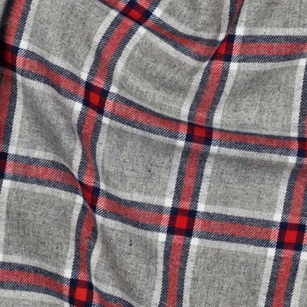 BAUMWOLLE GARNGEFÄRBT ANGERAUT KAROS GRAU (hover)