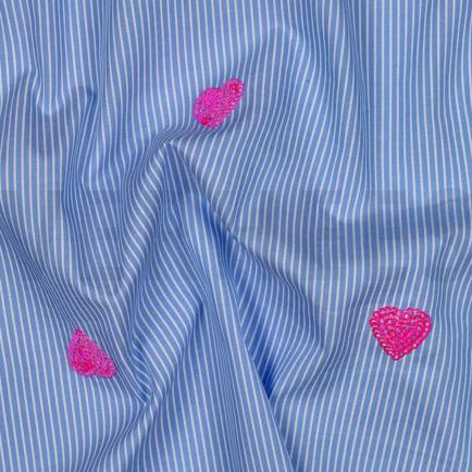 COTTON STRIPES SEQUINS HEARTS BLUE (hover)