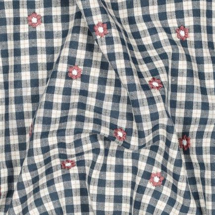 KATOEN VISCOSE EMBROIDERY BLOEMEN PETROL (hover)