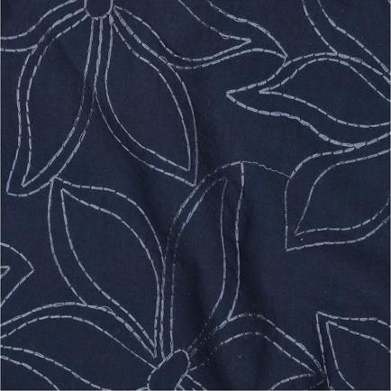 KATOEN GEWASSEN EMBROIDERY BLOEMEN MARINEBLAUW (hover)