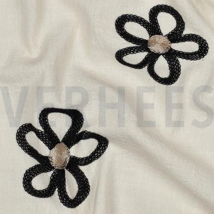 KATOENEN KRINKEL EMBROIDERY BLOEMEN ZWART (hover)