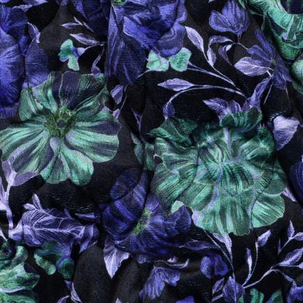 GEWATTEERD FLUWEEL DIGITAAL BLOEMEN MARINEBLAUW (hover)
