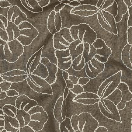 LINNEN VISCOSE EMBROIDERY BLOEMEN ZAND (hover)