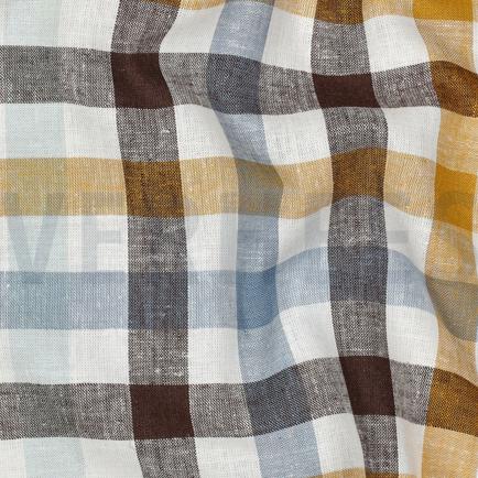 LINEN VISCOSE YARN DYED CHECKS BROWN (hover)