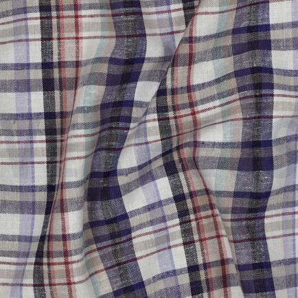 LIN VISCOSE TEINT EN FIL CARREAUX BLEU (hover)