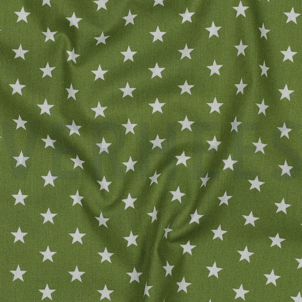 POPELINE DE COTON PETITES ÉTOILES VERT (hover)