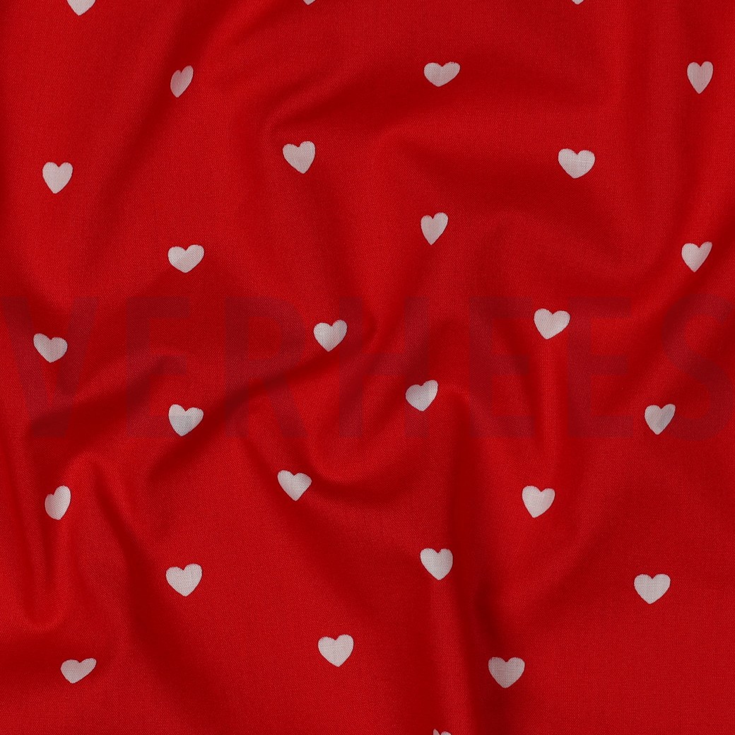 KATOENEN POPLIN HARTEN DONKERROOD/WIT (hover)