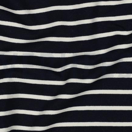 FRENCH TERRY TEINT ET FIL RAYURES BLEU MARINE/ÉCRU (hover)