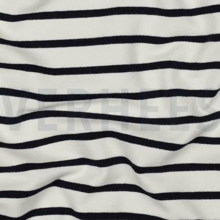 FRENCH TERRY GARENGEVERFD STREPEN ÉCRU/DONKERBLAUW (hover)