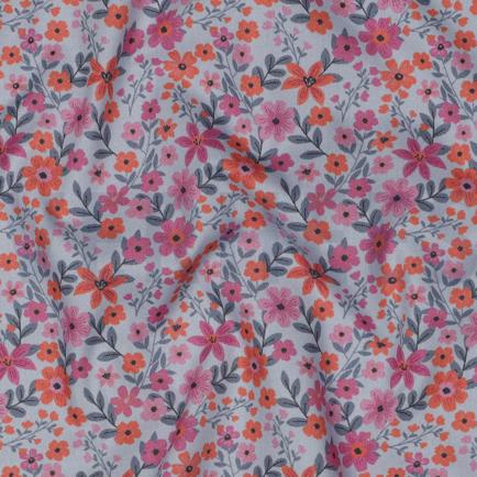 FIJNGEWEVEN KATOENEN POPLIN GOTS BLOEMEN LICHTBLAUW (hover)