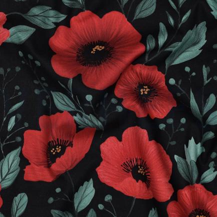 FIJNGEWEVEN KATOENEN POPLIN DIGITAAL BLOEMEN ZWART (hover)
