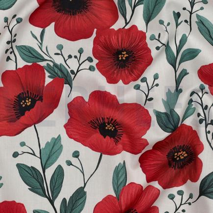 FIJNGEWEVEN KATOENEN POPLIN DIGITAAL BLOEMEN GEBROKEN WIT (hover)