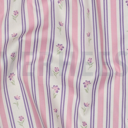 POPELINE DE COTON FLEURS VIOLET (hover)