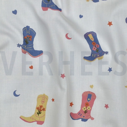 FEIN GEWEBTE BAUMWOLLPOPELINE COWBOYSTIEFEL WEISS (hover)