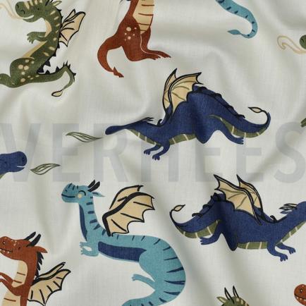 POPELINE DE COTON TISSAGE FIN DRAGONS BLANC CASSÉ (hover)