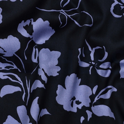 COTON SATIN FLEURS BLEU MARINE (hover)