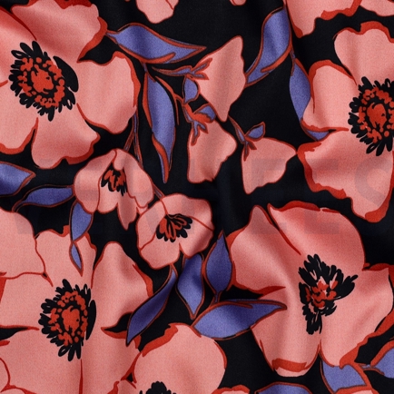 COTON SATIN FLEURS BLEU MARINE (hover)