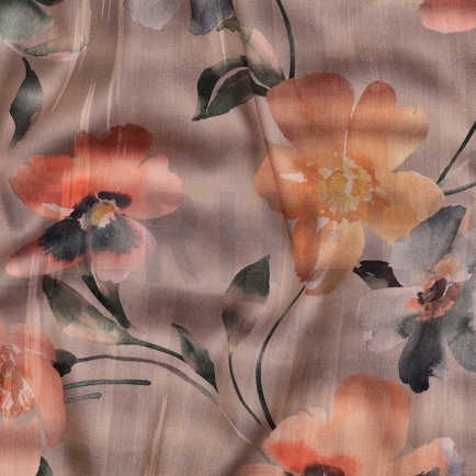 COTON SATIN DIGITAL FLEURS PÊCHE (hover)