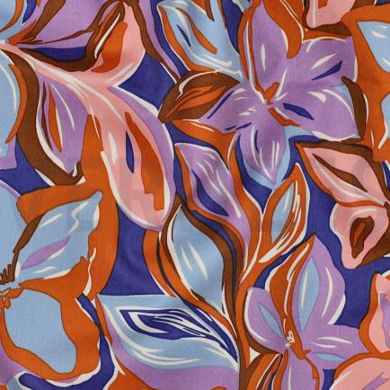COTON VISCOSE FLEURS PÉTROLE FONCÉ (hover)