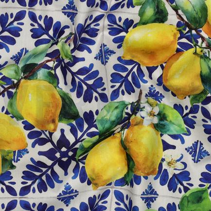 COTON VISCOSE DIGITAL CITRONS BLEU (hover)