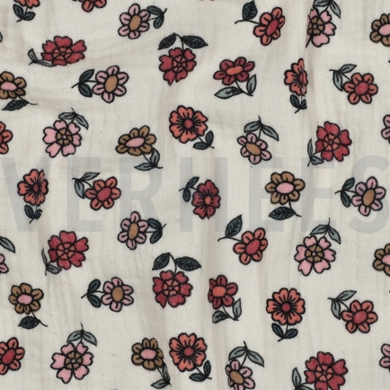 DOUBLE GAUZE BLOEMEN ECRU (hover)