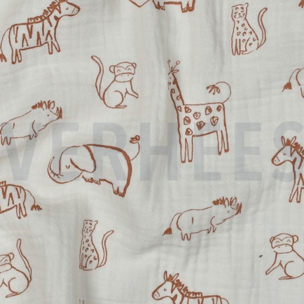 DOUBLE GAUZE SAFARI DIEREN GEBROKEN WIT (hover)