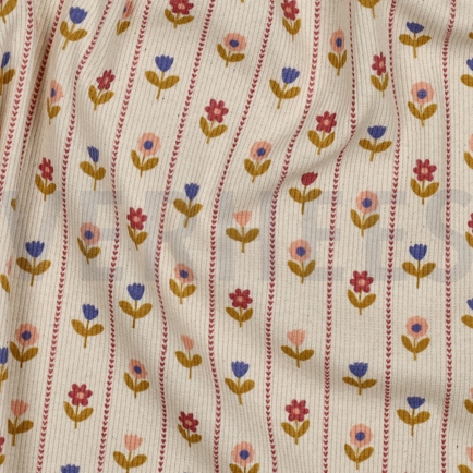 RIB JERSEY BLOEMEN NATUREL (hover)
