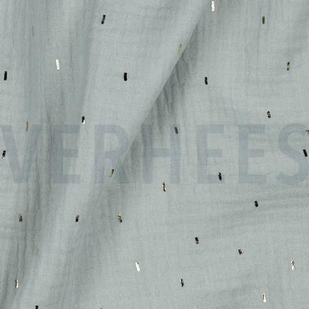 DOUBLE GAZE DE COTON FOIL RAYURES MENTHE/OR (hover)