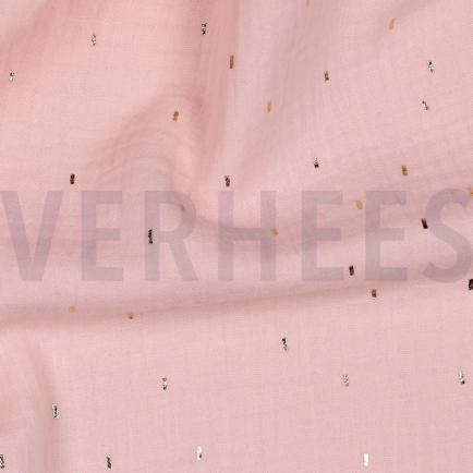 DOUBLE GAZE DE COTON FOIL RAYURES ROSE CLAIR/OR (hover)
