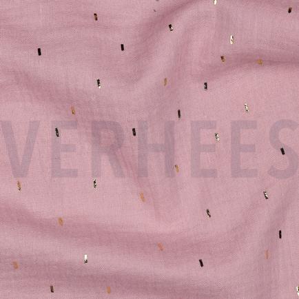 DOUBLE GAZE DE COTON FOIL RAYURES VIEUX ROSE/OR (hover)