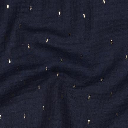 DOUBLE GAZE DE COTON FOIL RAYURES BLEU MARINE/OR (hover)