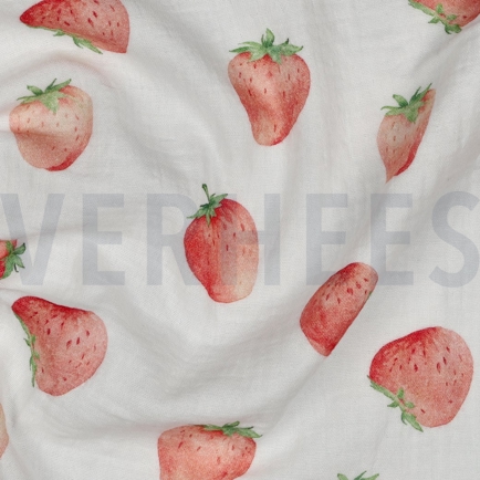 DOUBLE GAUZE DIGITAAL AARDBEIEN WIT (hover)