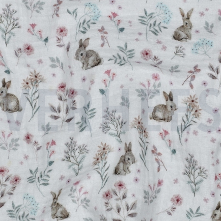 MUSSELIN GOTS DIGITAL WALDTIERE WEISS (hover)