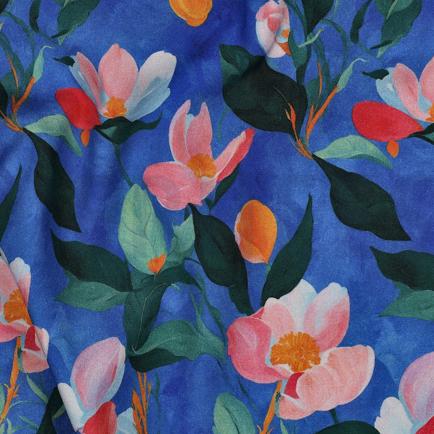 VISCOSE STRETCH DIGITAL FLEURS BLEU COBALT (hover)