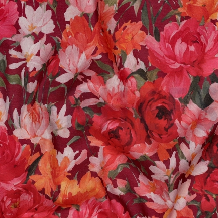BAUMWOLLE VOILE DIGITAL BLUMEN BORDEAUXROT (hover)