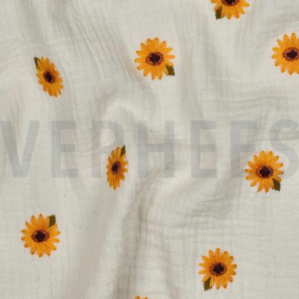 DOUBLE GAUZE EMBROIDERY SUNFLOWERS NATURAL (hover)