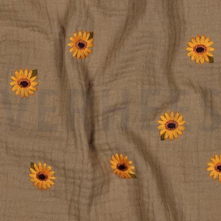 DOUBLE GAUZE EMBROIDERY SUNFLOWERS BEIGE (hover)