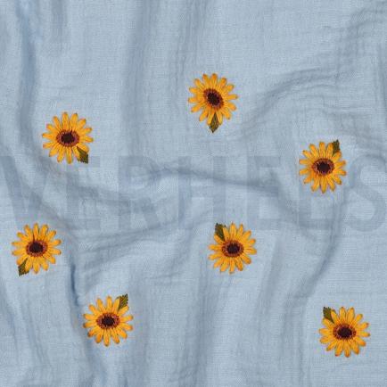 DOUBLE GAUZE EMBROIDERY ZONNEBLOEMEN BLAUW (hover)
