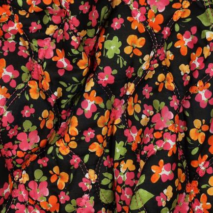 COTTON VOILE STEPPED DIGITAL FLOWERS BLACK (hover)