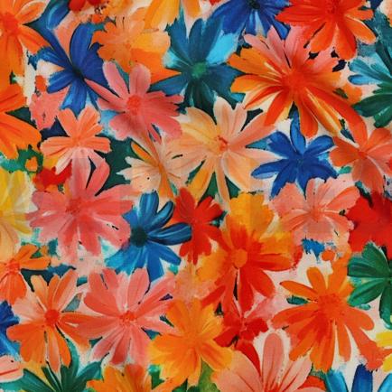 LENZING™ ECOVERO™ DIGITAAL BLOEMEN ORANJE (hover)