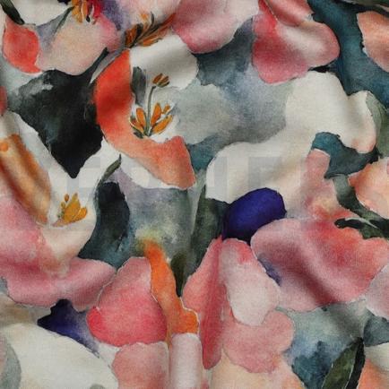 VISKOSE SATIN DIGITAL BLUMEN PFIRSICH (hover)