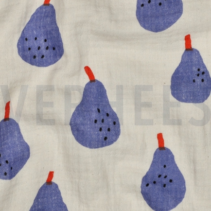 DOUBLE GAUZE GOTS PEREN JENNIFER BOURON NATUREL/BLAUW (hover)