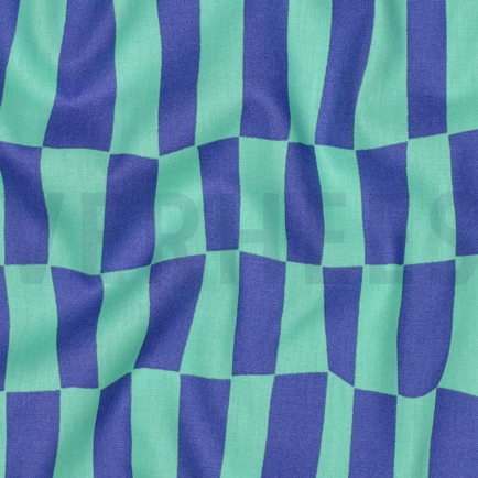 KATOENEN POPLIN GOTS RUITEN JENNIFER BOURON BLAUW/GROEN (hover)