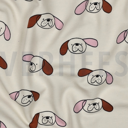 FRENCH TERRY GOTS HUNDE JENNIFER BOURON NATUR/ROSA (hover)