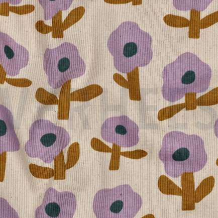 RIPPJERSEY GOTS BLUMEN JENNIFER BOURON NATUR/LAVENDEL (hover)